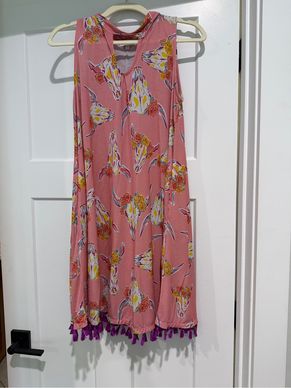 SIMPLY SOUTHERN Pink Floral Bull Skull Swing Dress-Size M